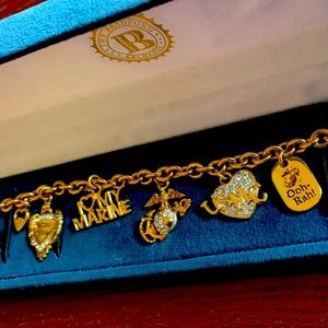 “I Love My Marine” Gold Swarovski Charm Bracelet